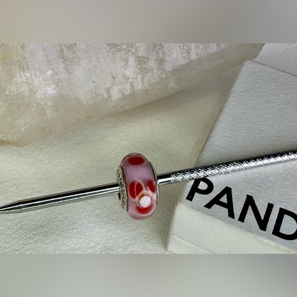 Authentic Pandora Retired Pink/Red Flowers For You Murano Glass Charm S925 Ale - Picture 7 of 14